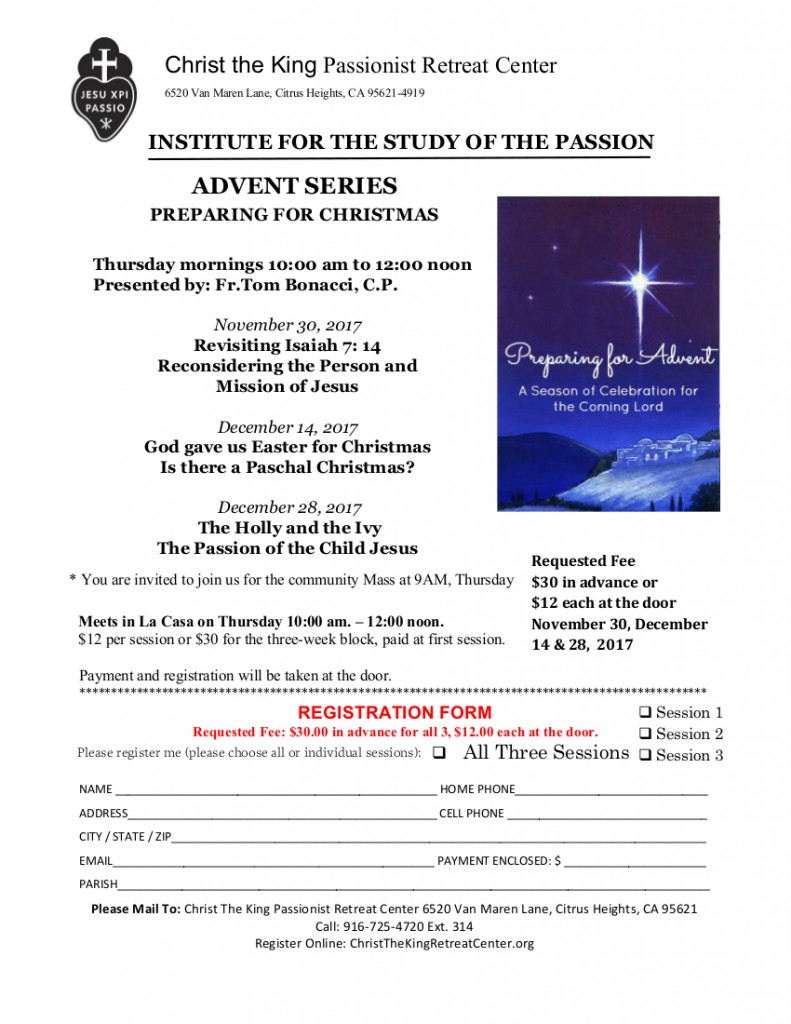INSTITUTE OF THE PASSION advent Series 2017